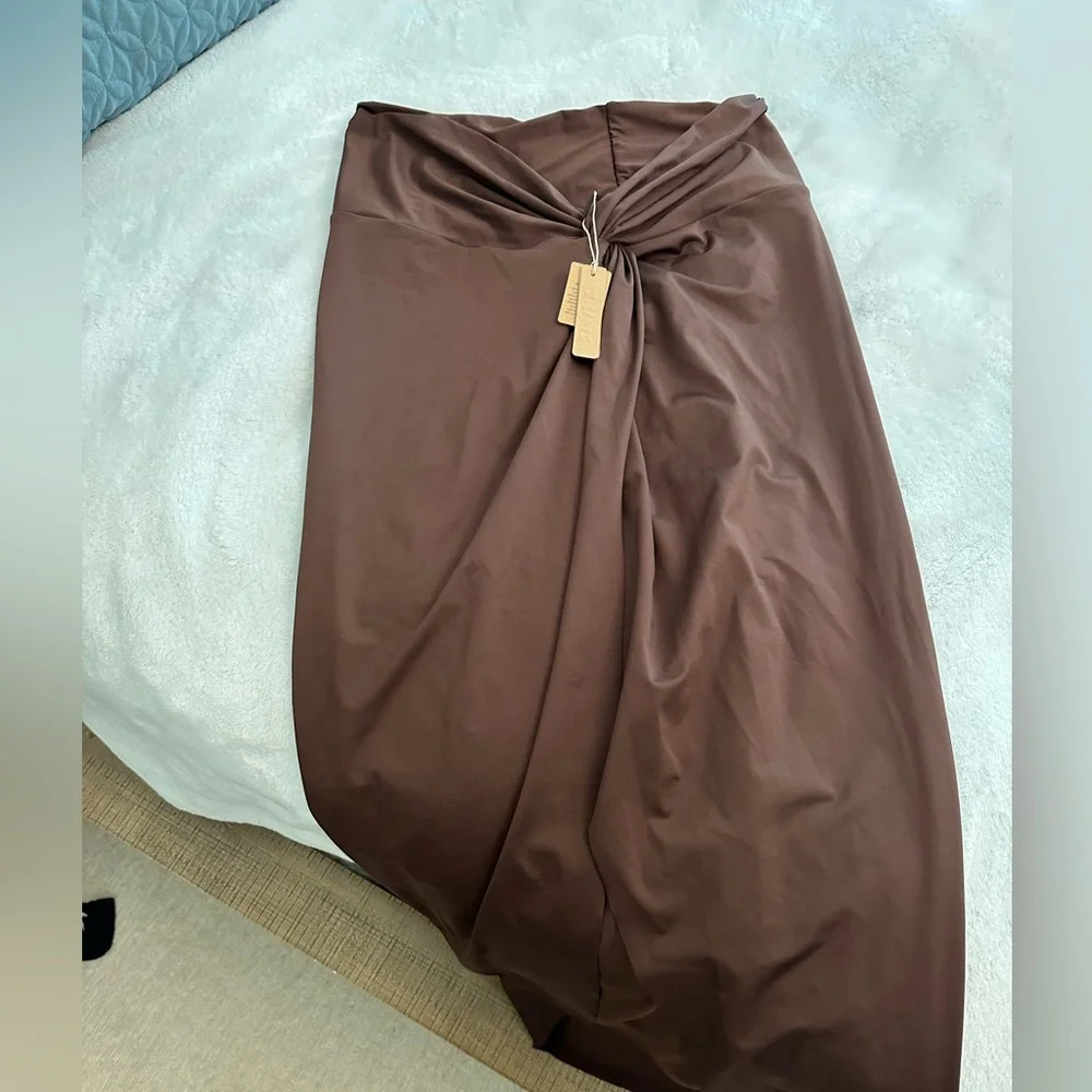SKIMS Brown Twist-Side Sarong Swim Coverup